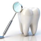 3D Rendering of Professional Dental Mirror and White Tooth